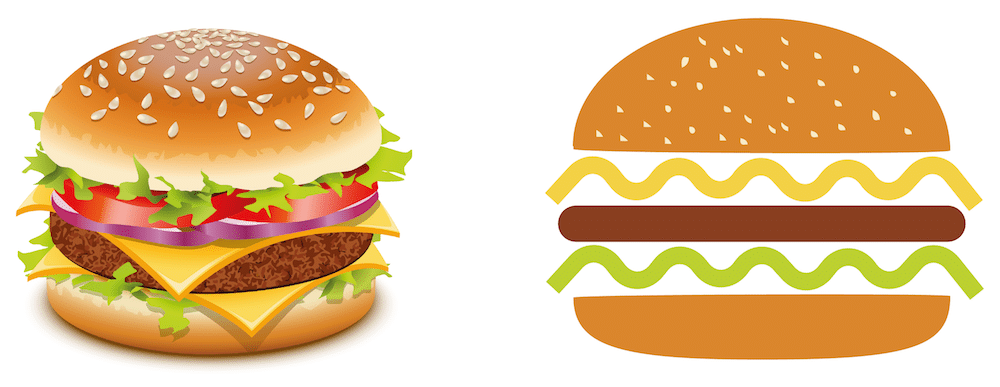 Flat design et skeuomorphisme : réalisation d'un hamburger dans ces deux styles.
